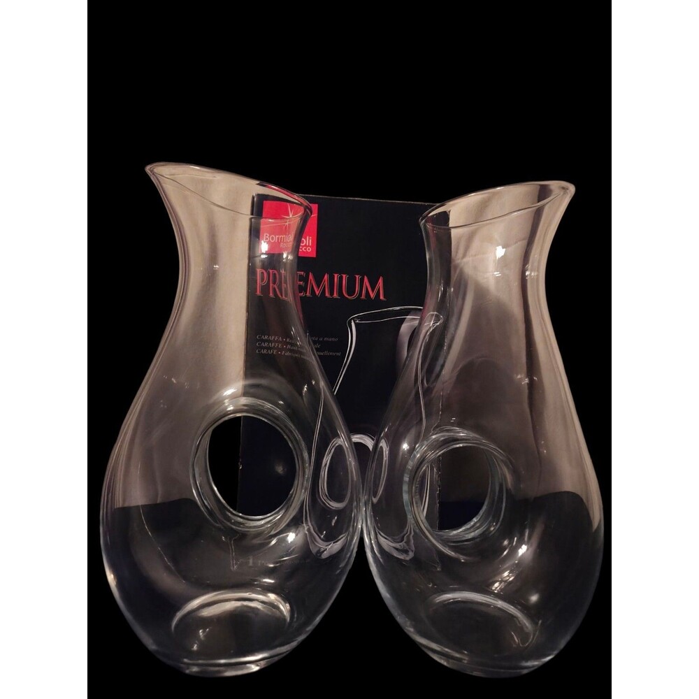 Set of 2 Bormioli Rocco Premium Hand Made Carafe Pitchers w/box See Description
